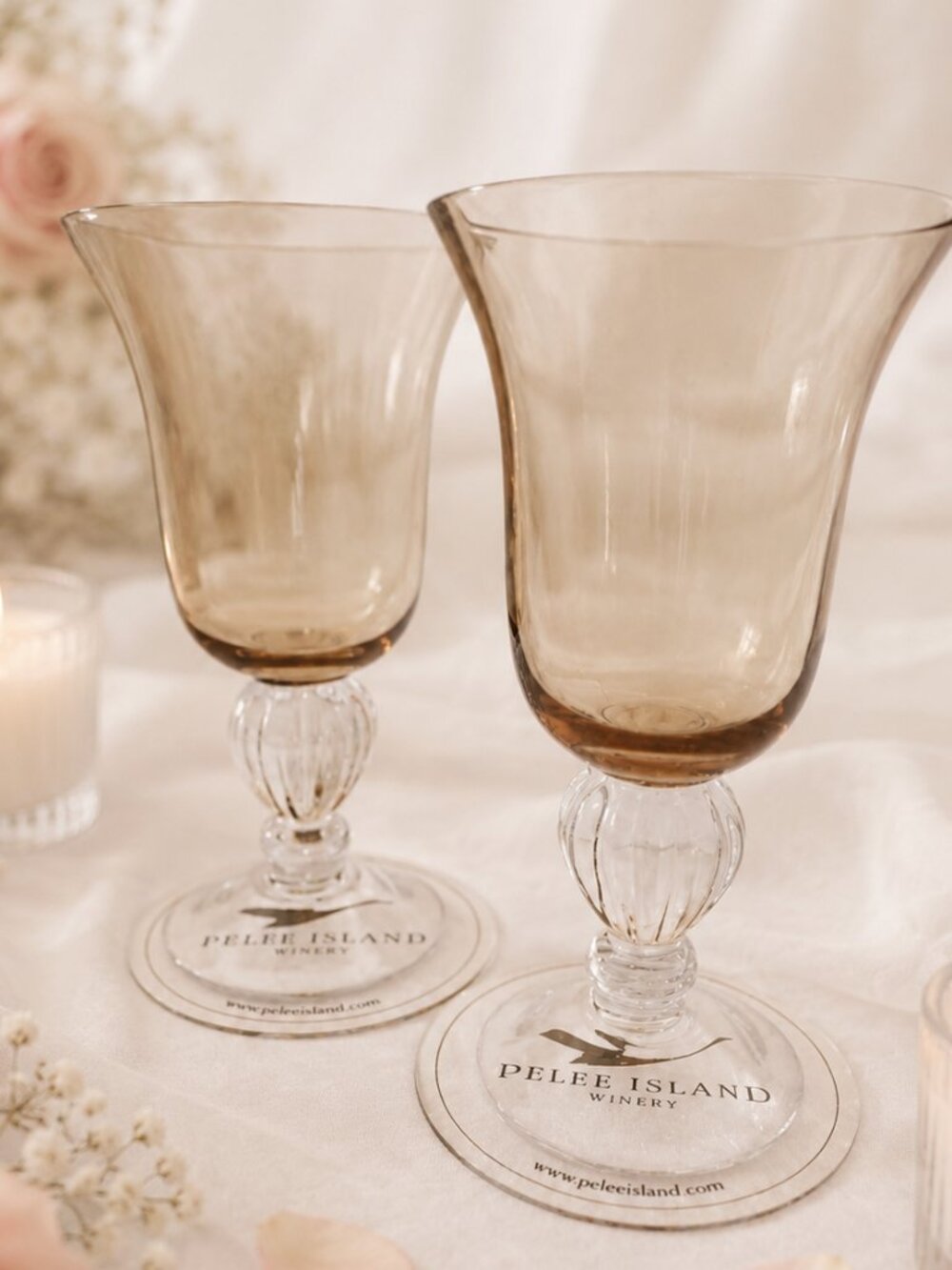 Vintage Lenox Amber Glass Goblets Large Holds 12 Oz Set of Two Mint Condition